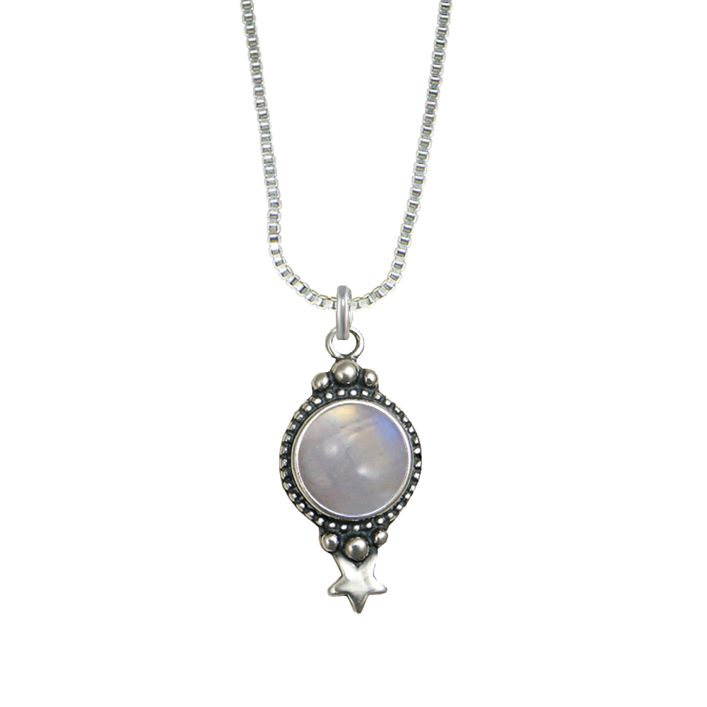 Sterling Silver Gemstone Necklace With Rainbow Moonstone